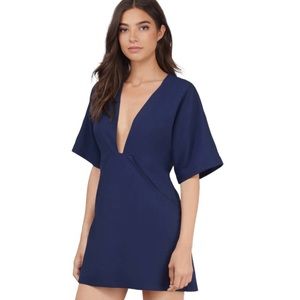 Tobi Deep V Plunging Navy Shift Mini Dress w Pockets - Size S